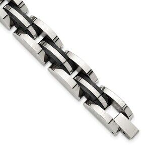 Kazi Luxury Stainless Steel Polished Black IP-plated 8.5in Bracelet